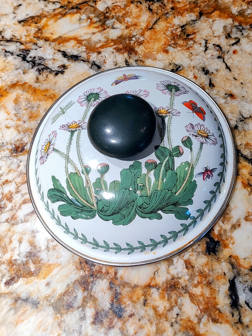 Portmeirion Floral Porcelain Lid in White, Green, Pink